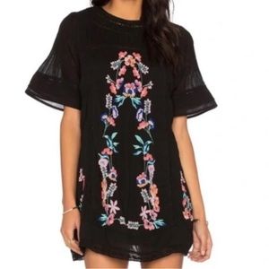Free People Perfectly Victorian Embroidered Mini Dress Black Size XS